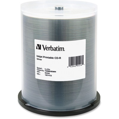 CD-R 52X 700MB/80Min Inkjet Printable 100 per Pack Silver
