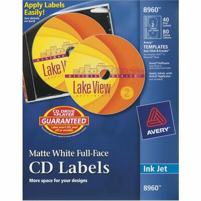 Labels CD Inkjet Matte 40/Labels 80/Inserts White