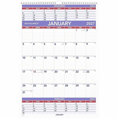 3-Month Wall CalendarWire BoundDaily Sq15-1/2"x22-3/4"<br>WHITE<br>Sold by theEA<br>1 EA/BX<br>12 BX/CT