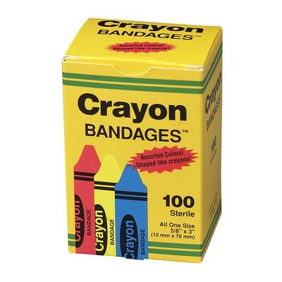 Adhesive Bandages Crayon Strips 100/BX<br>Sold by theBX<br>100 EA/BX<br>12 BX/CT