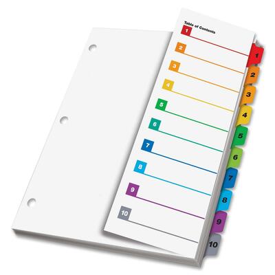 One Step 3 Ring Indexes Numbered 1-10 10 Tabs Multicolor