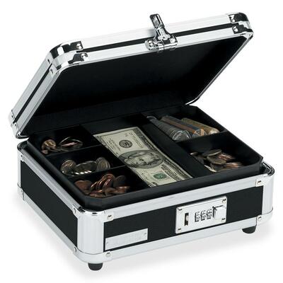 Cash Box F/Bills and Coins 10"x8-3/4"x5" Black/Chrome