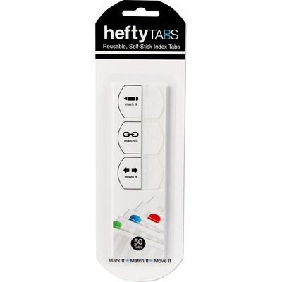 Hefty Index Plastic Tabs Removable 1"x1-1/2"50 per PackWhite