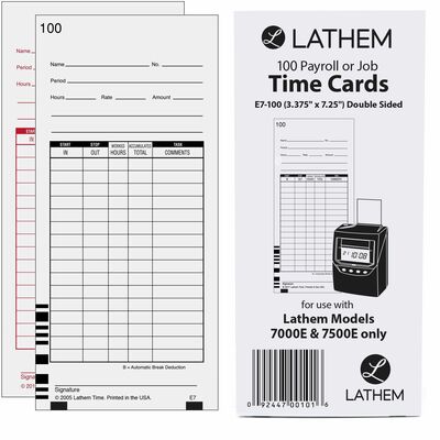 Time Cards 2 Sided Numbered 1-100 100 per Pack7' H White