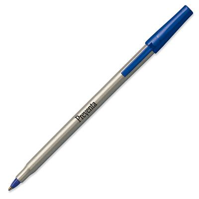 Ballpoint Stick Pen Medium Silver Barrel Blue Ink