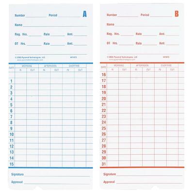 2-Sided Time Cards 3-3/8"x7-3/8"x1" White