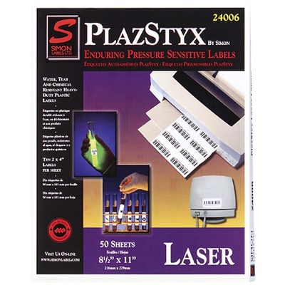 Plazstyx Labels F/Laser Printers Full Sheet 8-1/2"x11" WE