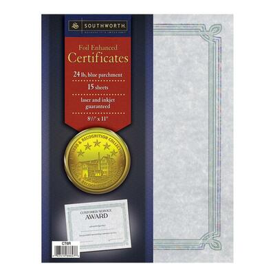 Certificate Refill24Lb8-1/2"x11"15 per PackBlue W/Silver Foil