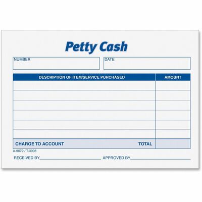 ""Received Of Petty Cash"" 5""x3-1/2"" 12 Count White