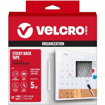 Hook and Loop TapeRoll Sticky Back 3/4"x15' White