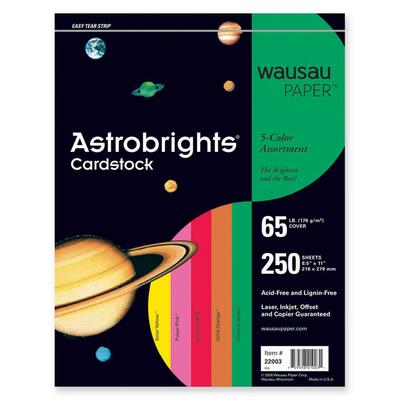 Astro Card Stock Paper 65 lb. 8-1/2"x11" PK/RD/GN/OR/YW
