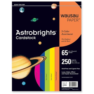 Astro Card Stock Paper 65 lb. 8-1/2"x11" YW/OR/VT/GN/FU