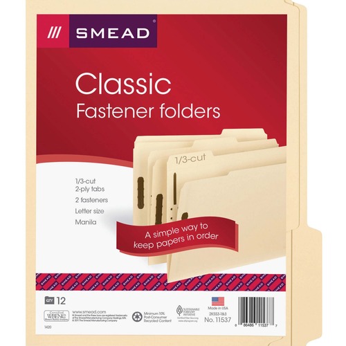 Smead Smead 11537 Manila Fastener File Folders with Reinforced Tab