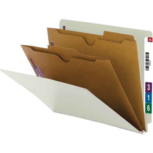 Smead 26710 Gray/Green End Tab Classification Folders with Pocket-Styl