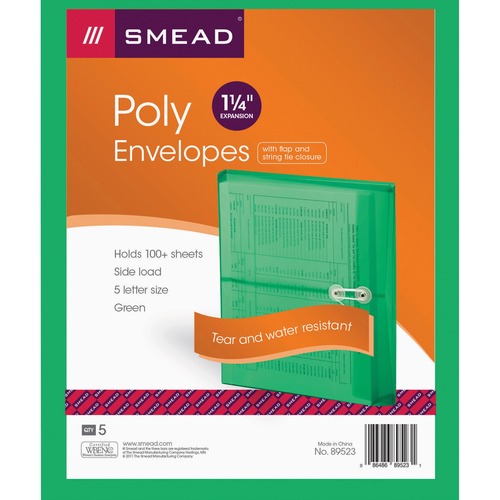 Smead Smead 89523 Green Poly Envelopes with String-Tie Closure