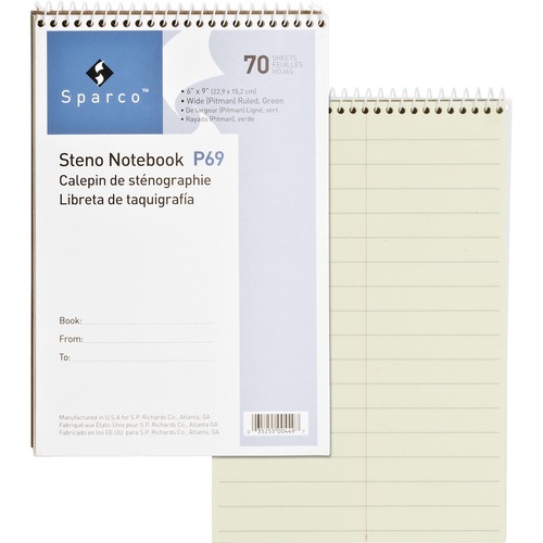 Sparco Green Pitman Ruled Steno Notebook