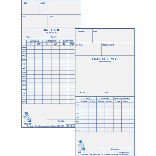 Acroprint Acroprint Weekly/Bi-Weekly Time Card