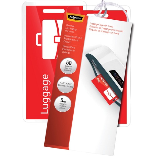 Fellowes Fellowes Glossy Pouches - Luggage Tag with loop, 5mil 50 pack