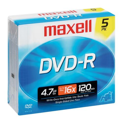 Maxell Maxell DVD Recordable Media - DVD-R - 16x - 4.70 GB - 5 Pack Jewel Cas