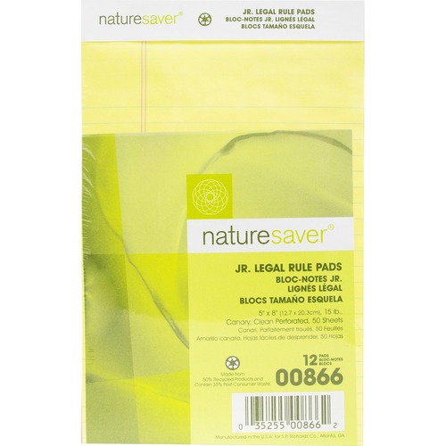 Nature Saver 100% Recy. Canary Jr. Rule Legal Pads