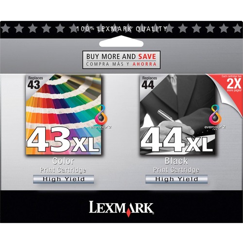 Lexmark No. 43/44 Twin Pack High Yield Black and Color Ink Cartridge