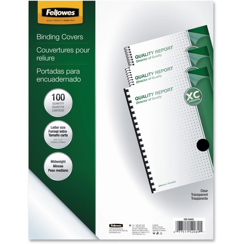 Fellowes Transparent PVC Covers - Letter, 100 Pack
