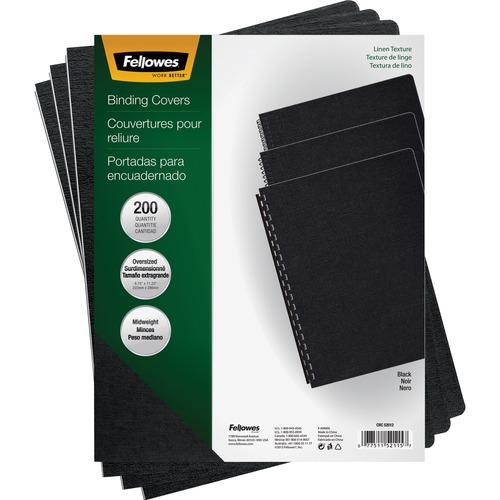 Fellowes Linen Presentation Covers - Oversize, Black, 200 Pack