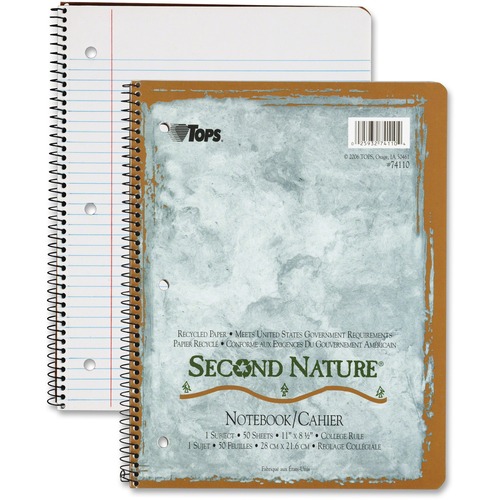 TOPS TOPS College-Ruled Second Nature Notebook