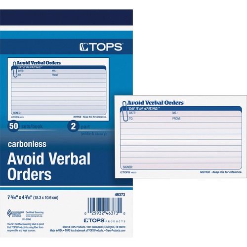 TOPS TOPS Avoid Verbal Orders Book