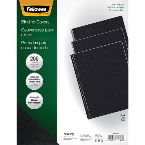 Fellowes Linen Presentation Covers - Letter, Black, 200 Pack