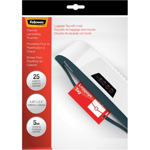 Fellowes Fellowes Glossy Pouches - Luggage Tag with loop, 5 mil, 25 pack