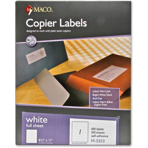 Maco Maco M-5353 Self-Adhesive Full Sheet Copier Labels