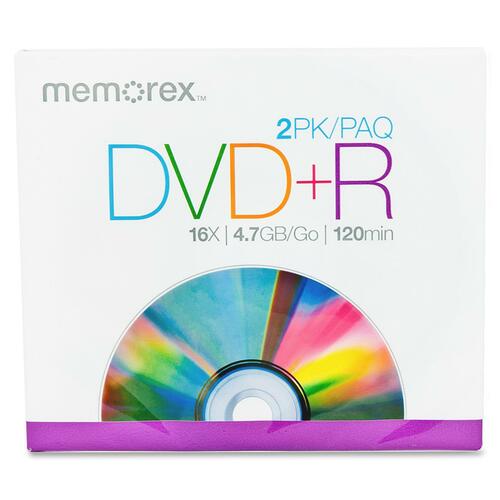 Memorex DVD Recordable Media - DVD+R - 16x - 4.70 GB - 2 Pack Jewel Ca