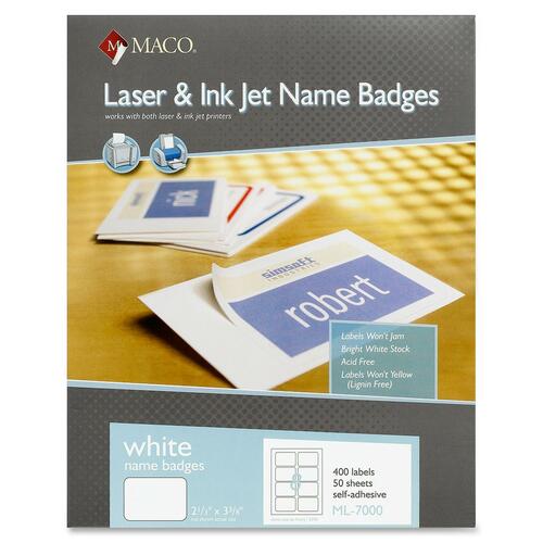 Maco MACO White Laser/Ink Jet Name Badge Labels