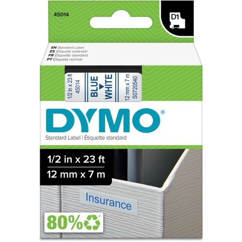 Dymo Dymo Blue on White D1 Label Tape