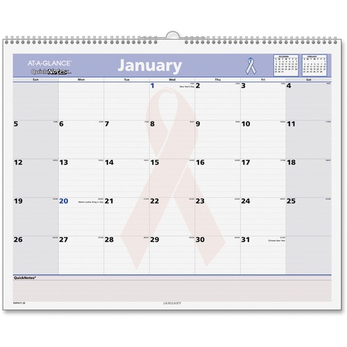 At-A-Glance At-A-Glance QuickNotes Breast Cancer Awareness Wall Calendar