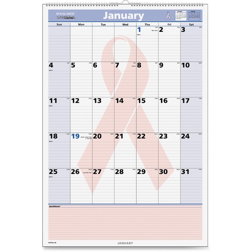 At-A-Glance QuickNotes Breast Cancer Awareness Wall Calendar