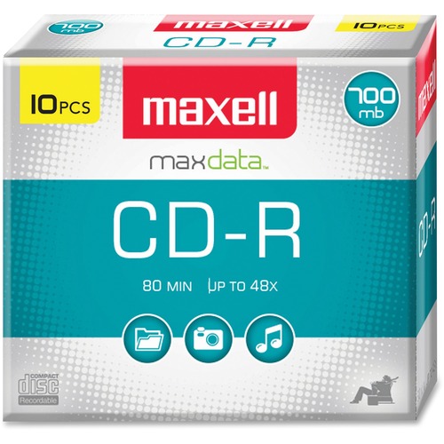 Maxell Maxell CD Recordable Media - CD-R - 40x - 700 MB - 10 Pack Slim Jewel