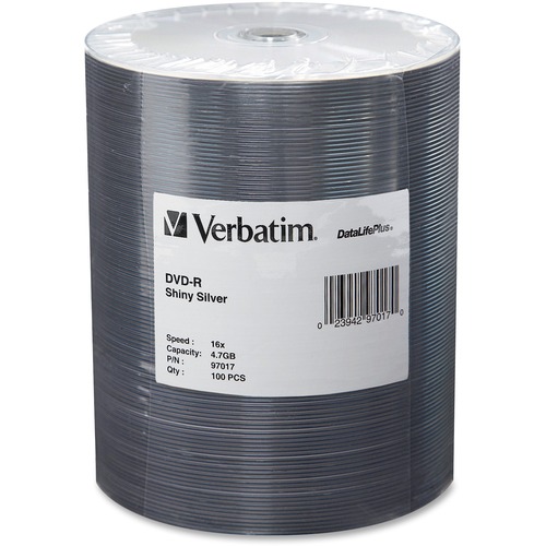 Verbatim 97017 DVD Recordable Media - DVD-R - 16x - 4.70 GB - 100 Pack