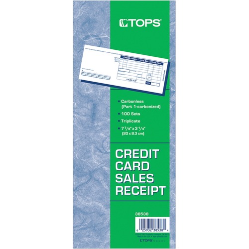 TOPS TOPS Credit Card Sales Slip, 3-Part Carbonless, 100 ST/PK