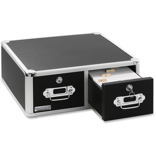 Vaultz Locking 3x5 Index Card Cabinet, Double Drawer - Black - VZ01393