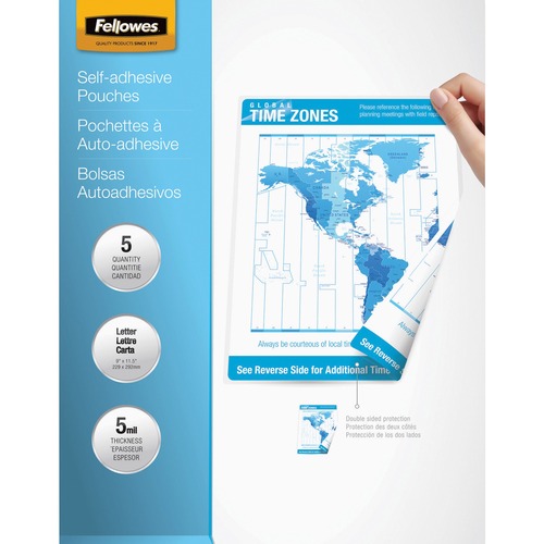 Fellowes Self-Adhesive Pouches - Letter, 5 pack