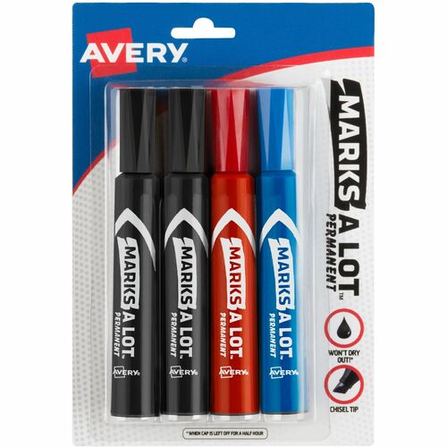 Avery Avery Marks-A-Lot Chisel Tip Permanent Marker Set 7905, Pack of 4