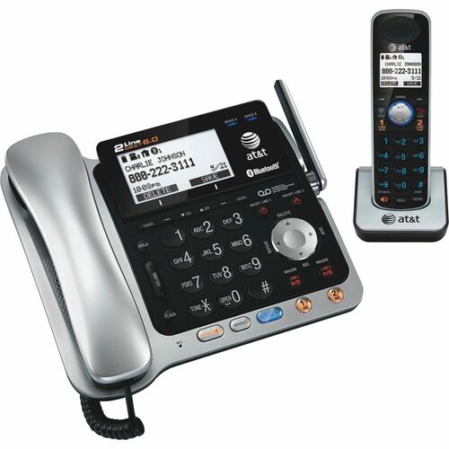 AT&T TL86109 DECT 6.0 2-Line Expandable Corded/Cordless Phone with Blu