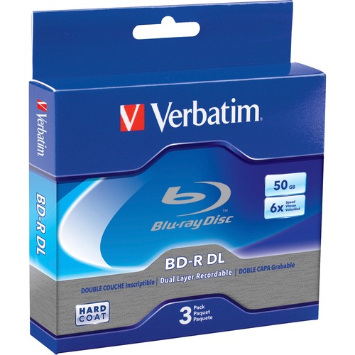 Verbatim Verbatim BD-R DL 50GB 6X with Branded Surface - 3pk Jewel Case Box