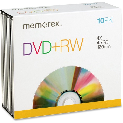 Memorex Memorex DVD Rewritable Media - DVD+RW - 4x - 4.70 GB - 10 Pack Slim Je