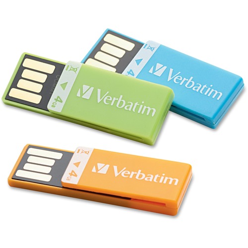 Verbatim 4GB Clip-It USB Flash Drive - 3pk - Orange, Blue, Green