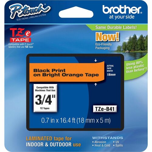 Brother Brother TZE-B41 Black on Fluorescent Orange Lettering Tape