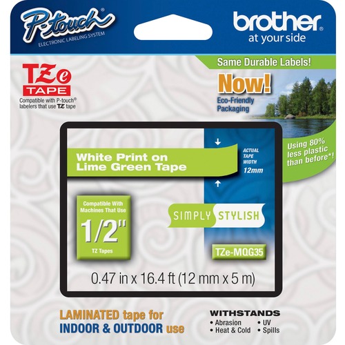 Brother Brother TZe-MQG35 White on Lime Green Label Tape