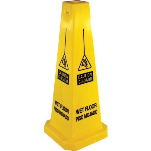 Genuine Joe Four Sided Safety Cone Caution Sign